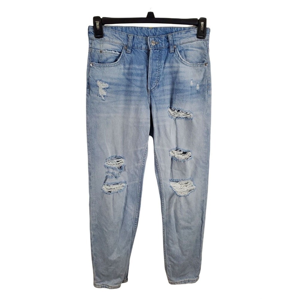 H&M Jeans 2 Womens Light Wash Skinny Leg Button Fly High Rise Boyfriend Low Wais